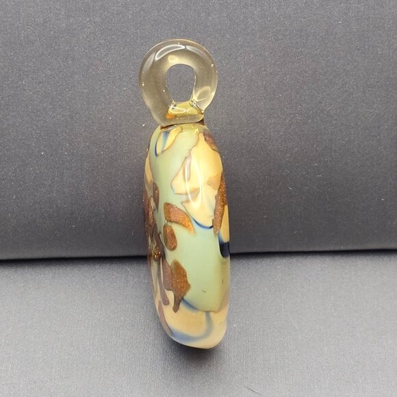 Foiled Glass Pendant Earth Tones w/ Cobalt & Gold Glass Bail 1.75" x 1.25" - Picture 3 of 7